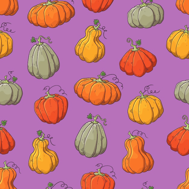 Patron para vector dibujado a mano con calabazas de Halloween.