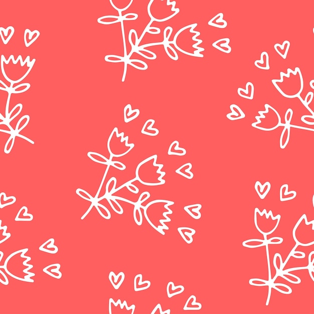 Vector patrón de vector festivo brillante flores y corazones de dibujos animados abstractos para envolturas textiles de decoración