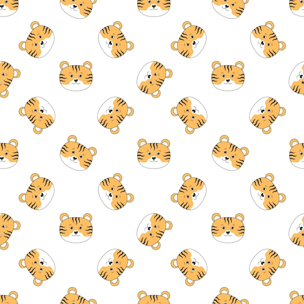 Patrón de vector festivo con caras de tigre. Hermoso patrón de Navidad para postales. papel de embalaje, volantes. El tigre chino es un símbolo del año nuevo.