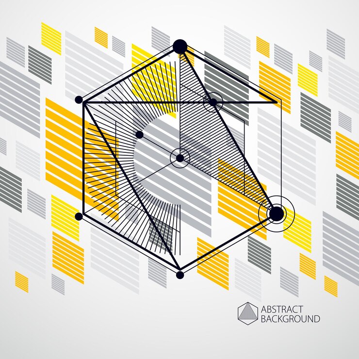 Vector patrón de vector geométrico de moda, fondo amarillo de malla de cubo abstracto texturizado. plano técnico, anteproyecto de ingeniería abstracta para uso en diseño gráfico y web.