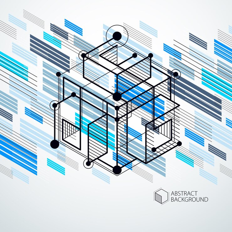 Vector patrón de vector geométrico de moda, fondo azul de malla de cubo abstracto texturizado. plano técnico, anteproyecto de ingeniería abstracta para uso en diseño gráfico y web.