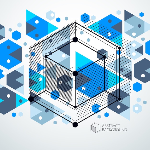 Patrón de vector geométrico de moda, fondo azul de malla de cubo abstracto texturizado. Plano técnico, anteproyecto de ingeniería abstracta para uso en diseño gráfico y web.