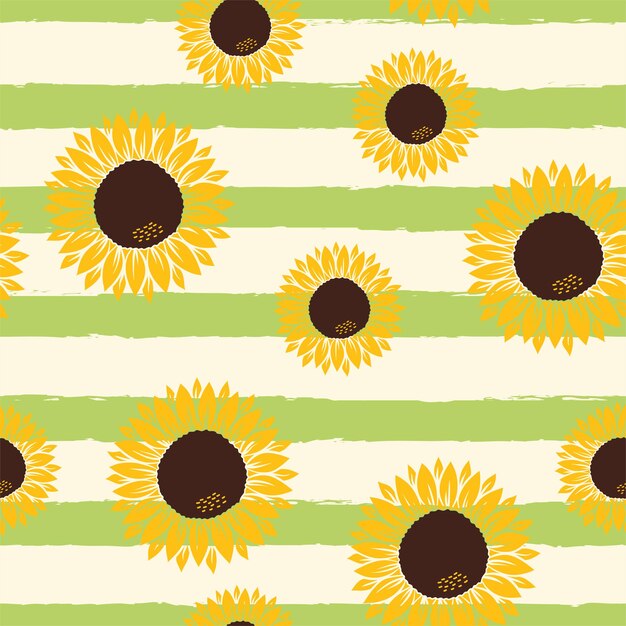 Patrón de vector con girasoles amarillos sobre un amarillo con estampado de leopardo sobre fondo blanco.