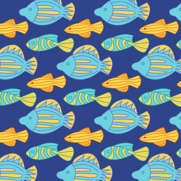 Patrón de vector inconsútil con lindos peces decorativos textura marina de fondo multicolor divertido