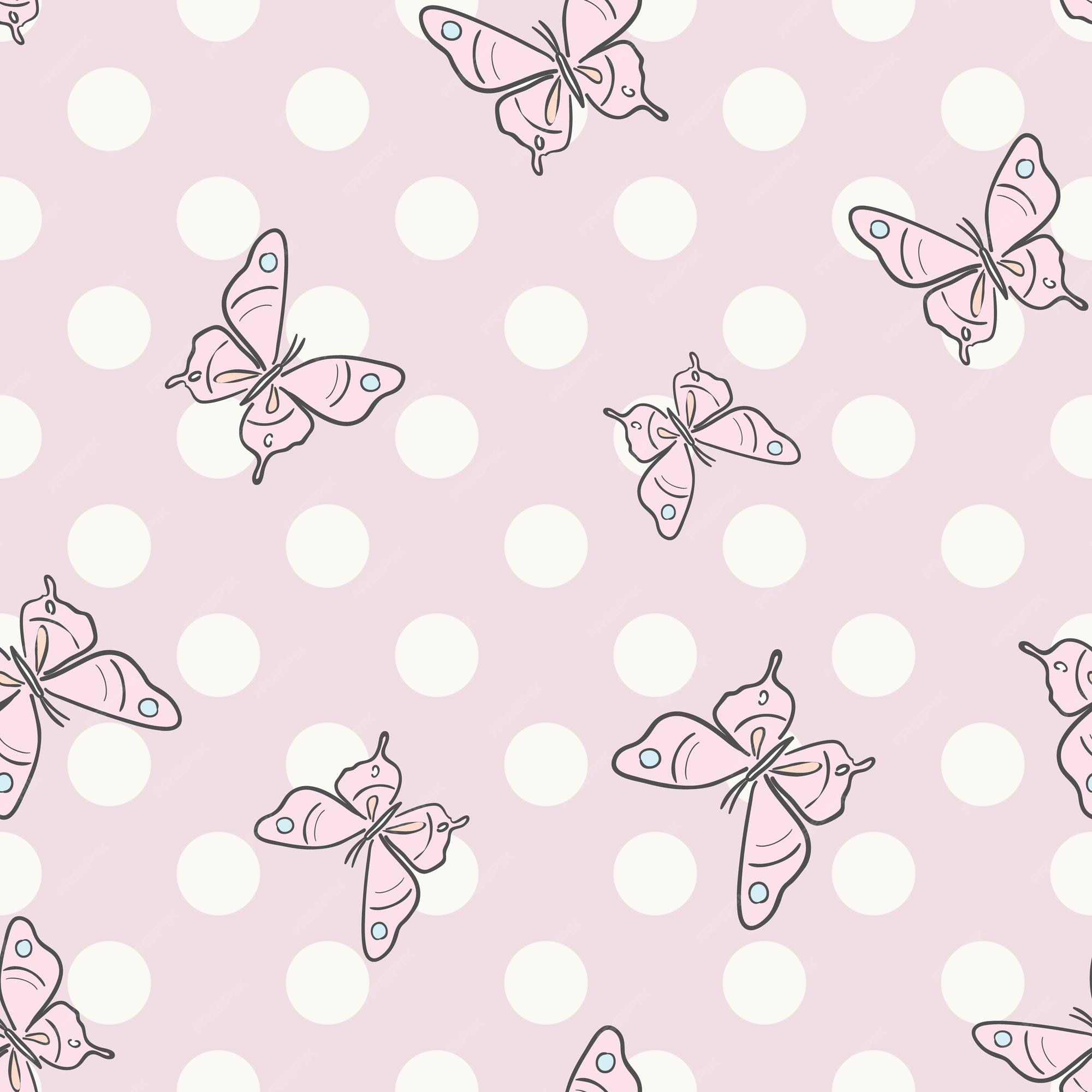 Patrón de vector de mariposa rosa pastel con fondo de puntos | Vector  Premium