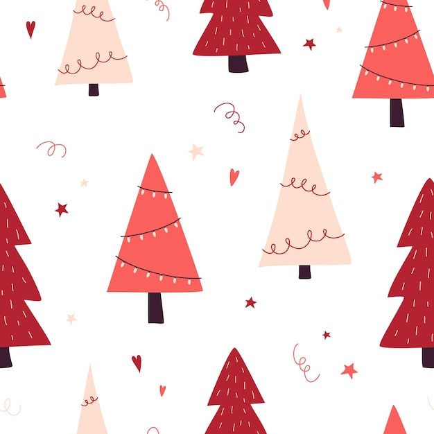 Patrón de vector de Navidad con abetos sobre un fondo blanco