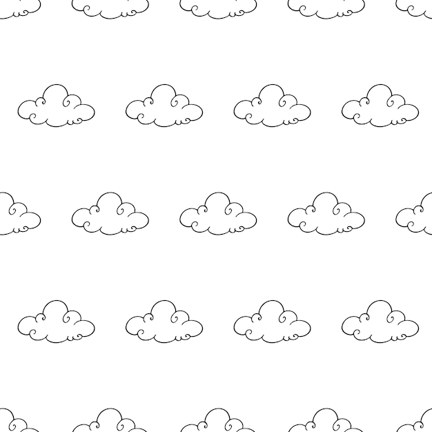 Patrón de vector de nubes lindo fondo transparente con nubes esponjosas