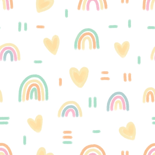 Patrón de vector pastel suave escandinavo lindo con corazones de arco iris para interiores de tarjetas textiles