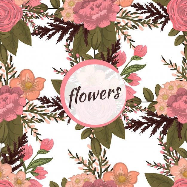 Patrón de vector de ramo floral con flores y hojas