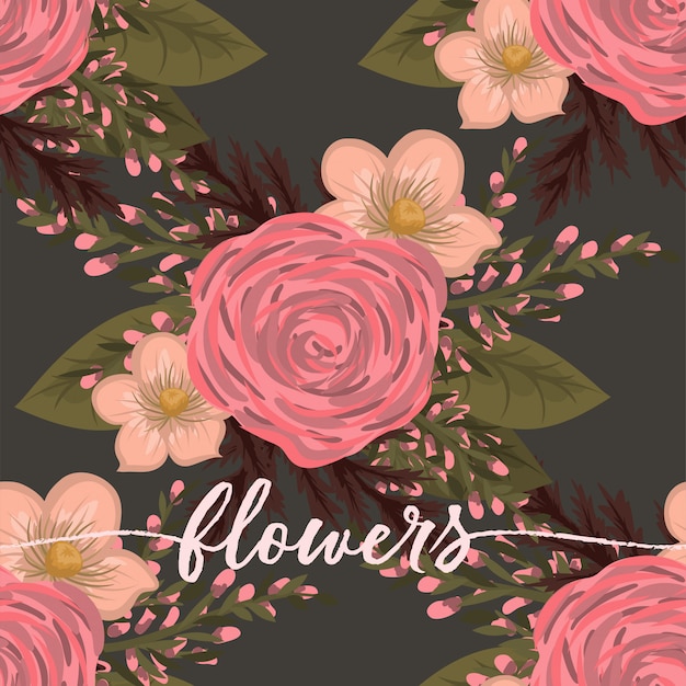 Patrón de vector de ramo floral con flores y hojas
