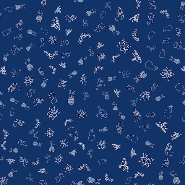 Patrón de vector transparente de año nuevo con animales del bosque, flor de pascua, muérdago, calcetín de Navidad, botas para impresión textil, papel tapiz, scrapbooking, diseño web