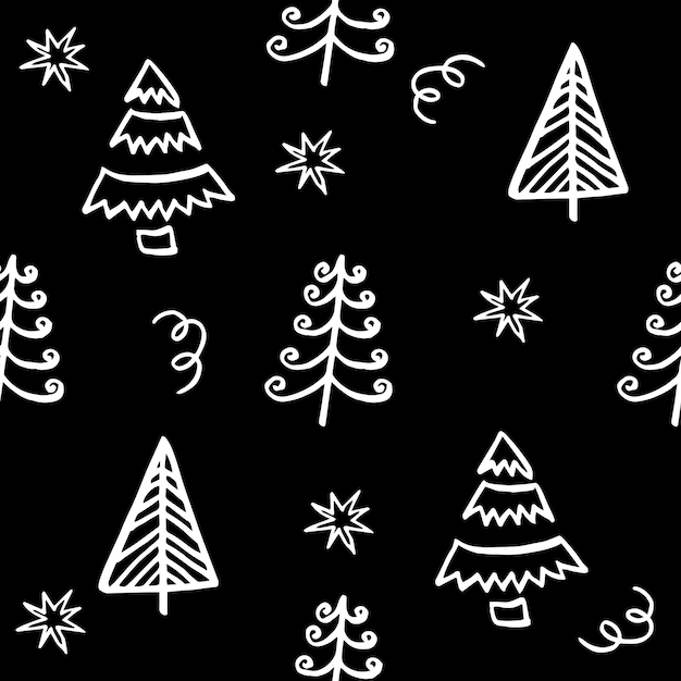 Patrón de vector transparente con árboles de Navidad y nieve sobre fondo negro Perfecto para tarjetas de felicitación envolver papel tela impresión