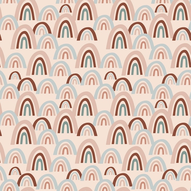 Patrón de vector transparente con arco iris abstractos multicolores sobre un fondo beige para niños