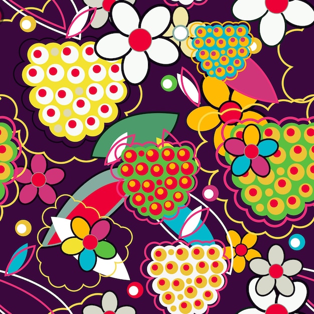 Patrón de vector transparente con baya. Bayas multicolores textura oscura