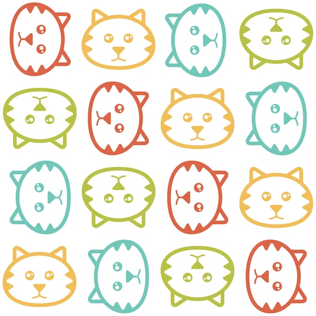 Vector patrón de vector transparente de cabeza de gato colorido