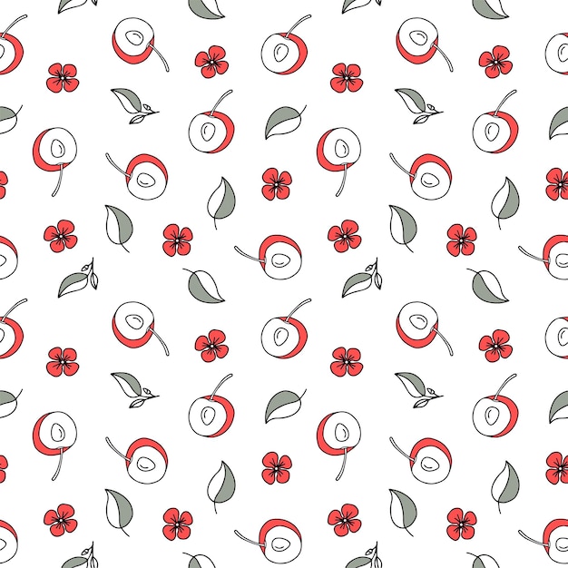 Patrón de vector transparente cereza en estilo doodle