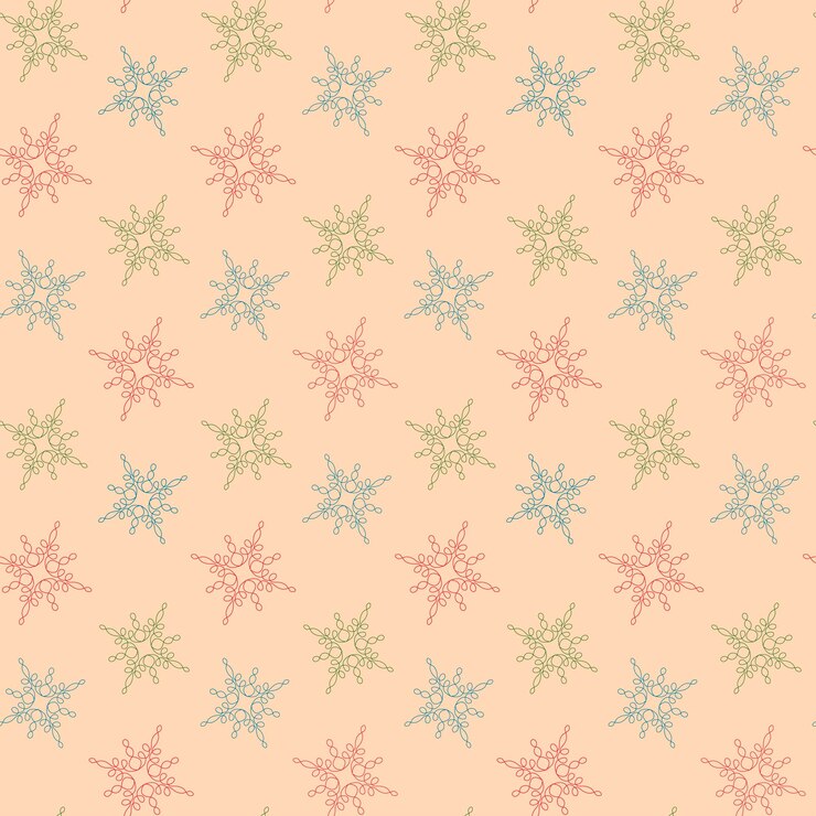 Vector patrón de vector transparente copos de nieve de colores en estilo de arte de línea sobre un fondo claro