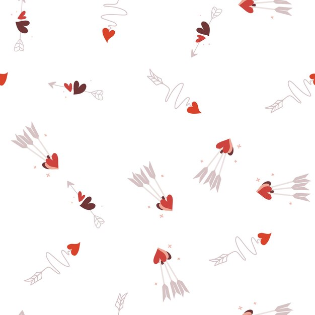Patrón de vector transparente de corazones simples. Fondo del día de San Valentín. Textura caótica sin fin de diseño plano hecha de diminutas siluetas de corazón. Tonos de rojo.