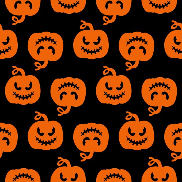 Patrón de vector transparente para diseño de Halloween Calabaza de símbolos de Halloween en estilo de dibujos animados Vector