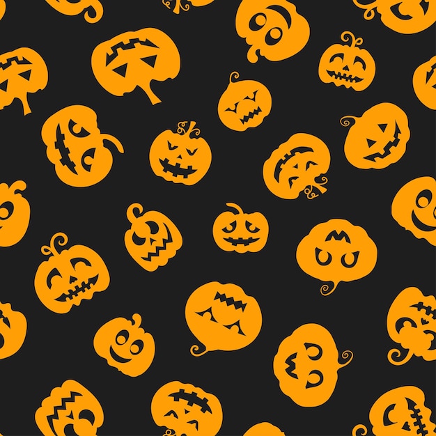 Patrón de vector transparente para el diseño de Halloween. Calabaza de símbolos de Halloween en estilo de dibujos animados