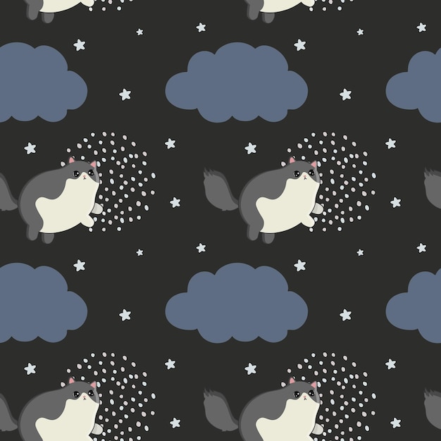 Patrón de vector transparente con estrellas de gatos y nubes textura de bebé de moda para envoltura de ropa de papel tapiz de tela