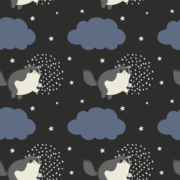 Patrón de vector transparente con estrellas de gatos y nubes Textura de bebé de moda para envoltura de ropa de papel tapiz de tela