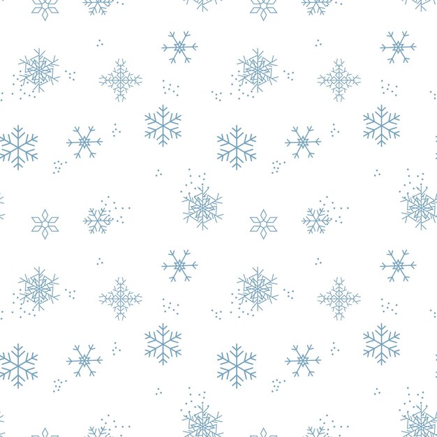 Patrón de vector transparente Feliz Navidad y Feliz Año Nuevo. Tema de invierno dibujando copos de nieve