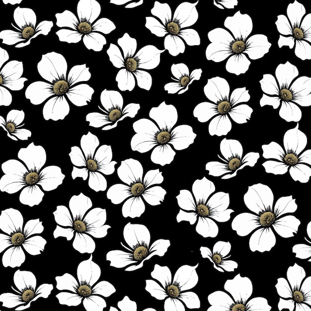 Patrón de vector transparente de flor blanca sobre fondo negro