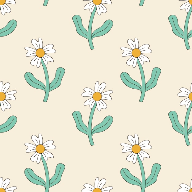 Patrón de vector transparente con flor de margarita maravillosa 70s 80s 90s vibes fondo funky