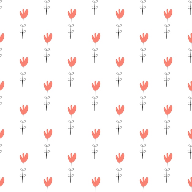 Patrón de vector transparente floral con flores Flora de primavera Estilo de niños dibujado a mano simple Bastante ditsy