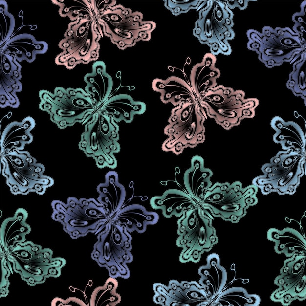 Patrón de vector transparente con flores de mariposa y sakura.