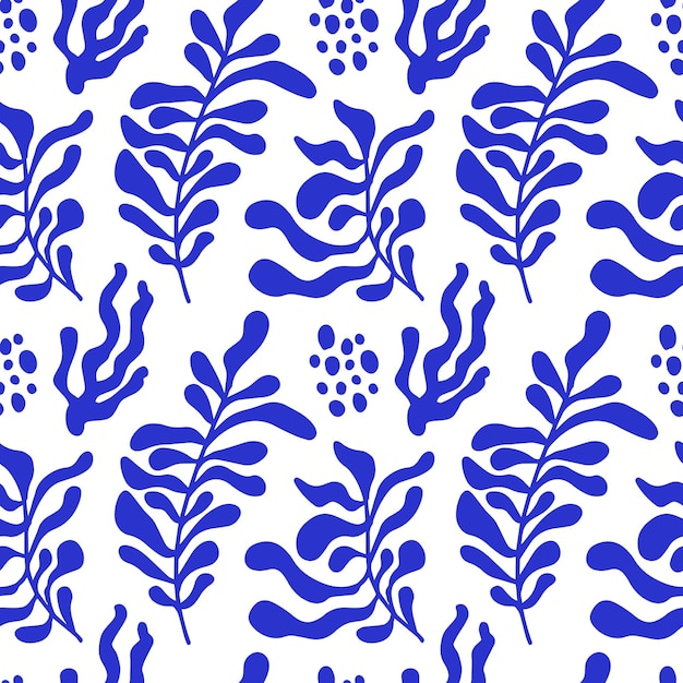 Patrón de vector transparente con formas abstractas de estilo matisse Siluetas recortadas dibujadas a mano de branchcorals Fondo de arte de garabato contemporáneo