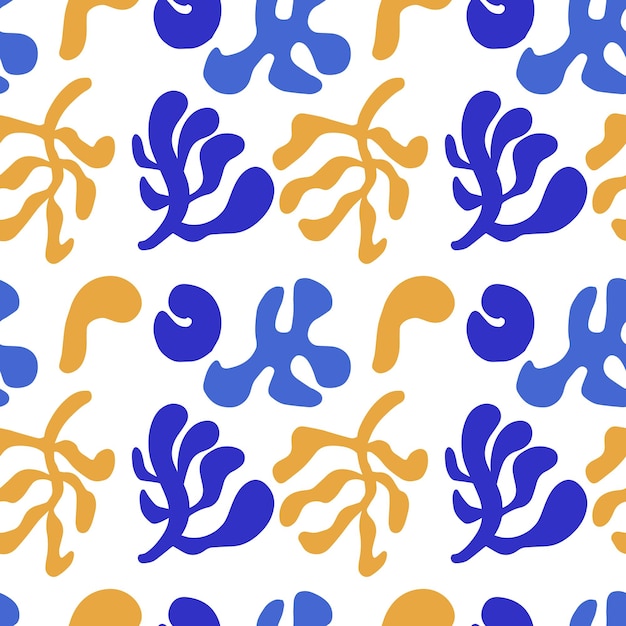 Patrón de vector transparente con formas abstractas de estilo matisse Siluetas recortadas dibujadas a mano de branchcorals Fondo de arte de garabato contemporáneo