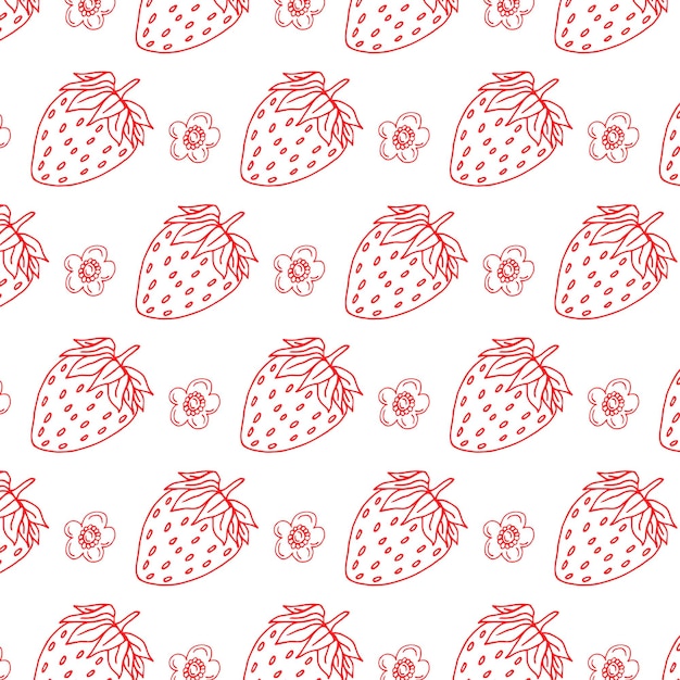 Patrón de vector transparente de fresas maduras en estilo boceto sobre fondo blanco