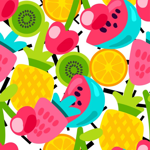 Patrón de vector transparente de frutas de color