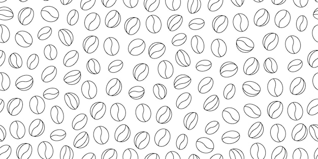 Patrón de vector transparente con gráfico lineal de granos de café en negro sobre línea blanca simple
