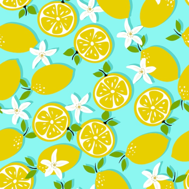 Patrón de vector transparente con limones y flores