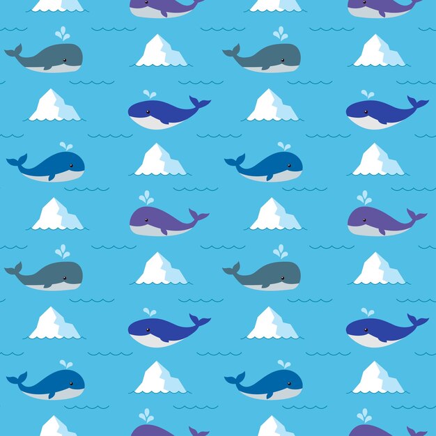 Patrón de vector transparente con lindas ballenas azules