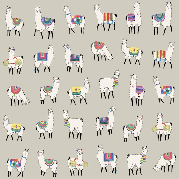 Patrón de vector transparente de llama alpaca