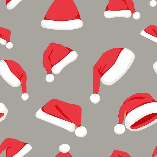 Patrón de vector transparente de Navidad y año nuevo. Papel de regalo de Navidad con sombreros de Papá Noel.