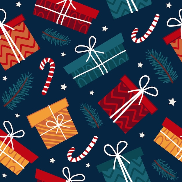 Patrón de vector transparente de Navidad con regalos para telas de papel tapiz de papel de regalo
