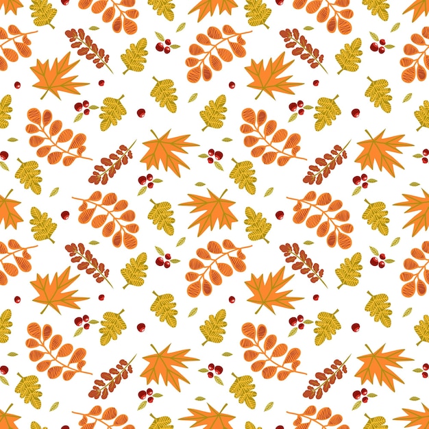 Patrón de vector transparente de otoño con calabazas y hojas de otoño Ilustración dibujada a mano