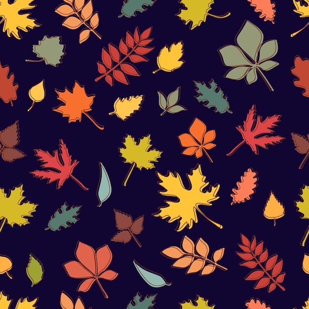 Patrón de vector transparente de otoño Fondo de otoño dibujado a mano con hojas que caen Fondo de pantalla abstracto