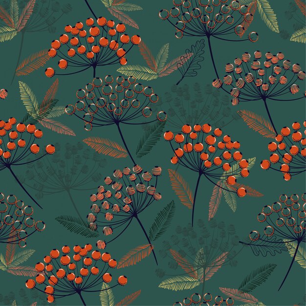 patrón de vector transparente Otoño / invierno línea naranja bayas