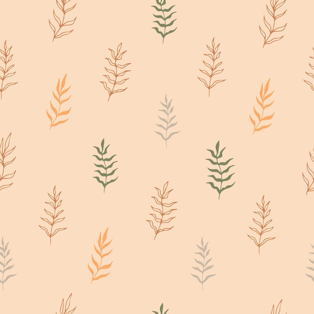 Patrón de vector transparente con plantas boho mínimo