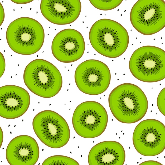 Vector patrón de vector transparente con rodaja de kiwi sobre fondo blanco. kiwi verde fresco con semilla. dibujado a mano