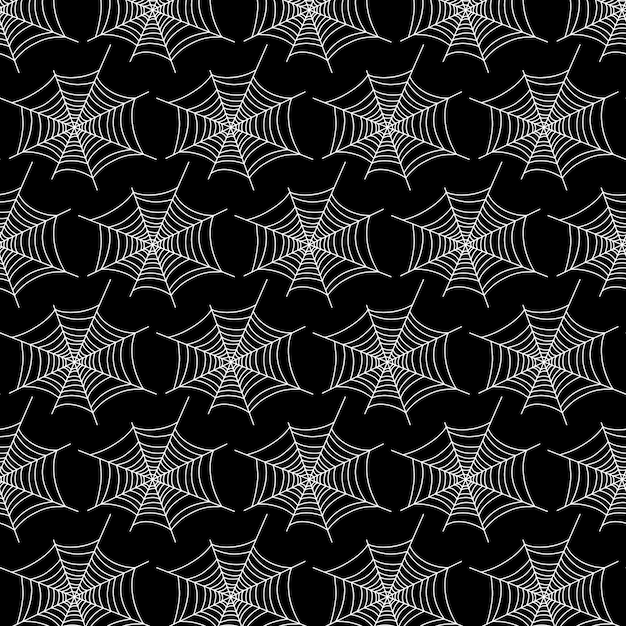 Patrón de vector transparente de tela de araña sobre fondo negro textura de Halloween