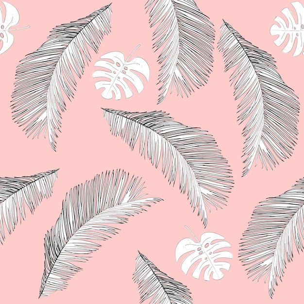 Patrón de vector transparente tropical con hojas blancas