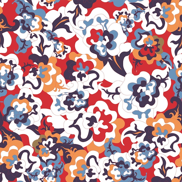 Patrón vectorial abstracto colorido con elementos florales de acuarela dibujados a mano