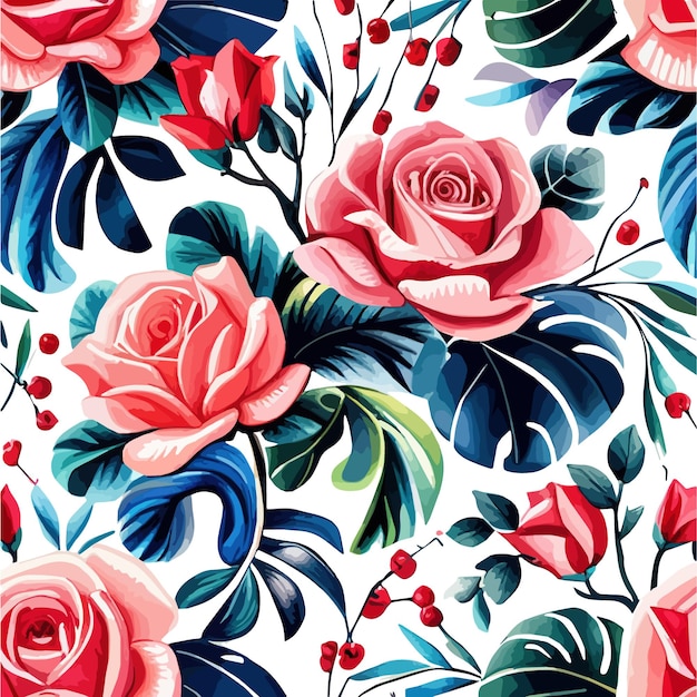 Patrón vectorial de adornos florales brillantes rosas sobre fondo blanco para imprimir en tejido de ropa